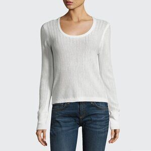 RAG & BONE Estelle Herringbone Cashmere Scoop-Neck Sweater Ivory XS
